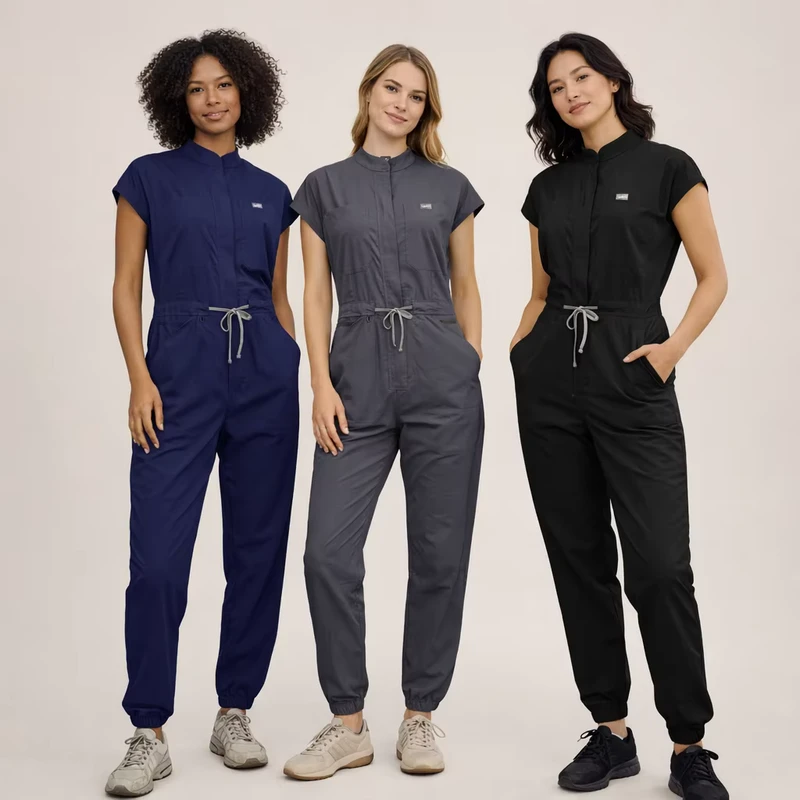 Women's Medical Scrubs Jumpsuit Nurse Uniform Breathable Stretch Healthcare Workwear Hospital Clinic Beauty Salon Uniform