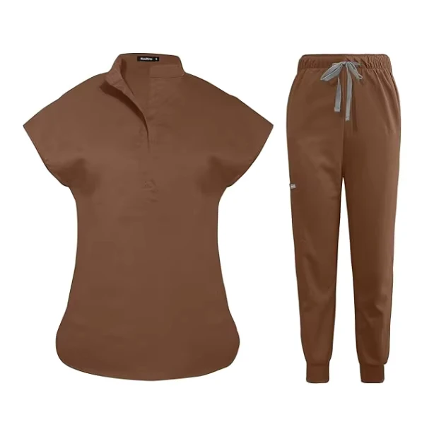 Womens-Medical-V-Neck-Scrub-Top-and-Jogger-Pants-Set-Stretch