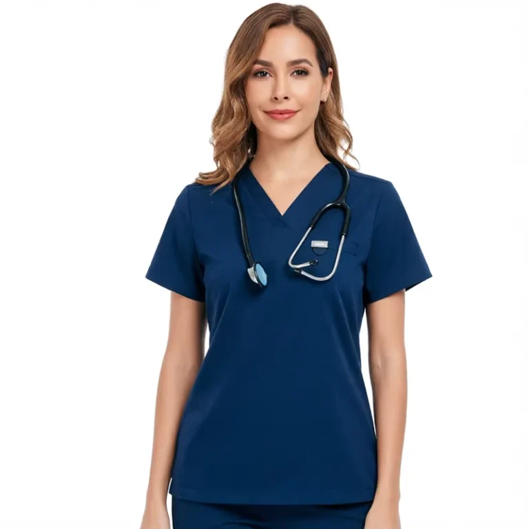 Womens-Navy-Blue-V-Neck-Medical-Scrub-Set-with-Cargo-Pants-4-Way-Stretch-Fabric-and-8-Pockets