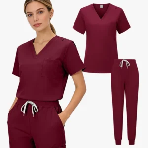 Women’s Nurse Scrub Set Woven Doctor Top and Pants Medical Hospital Uniform