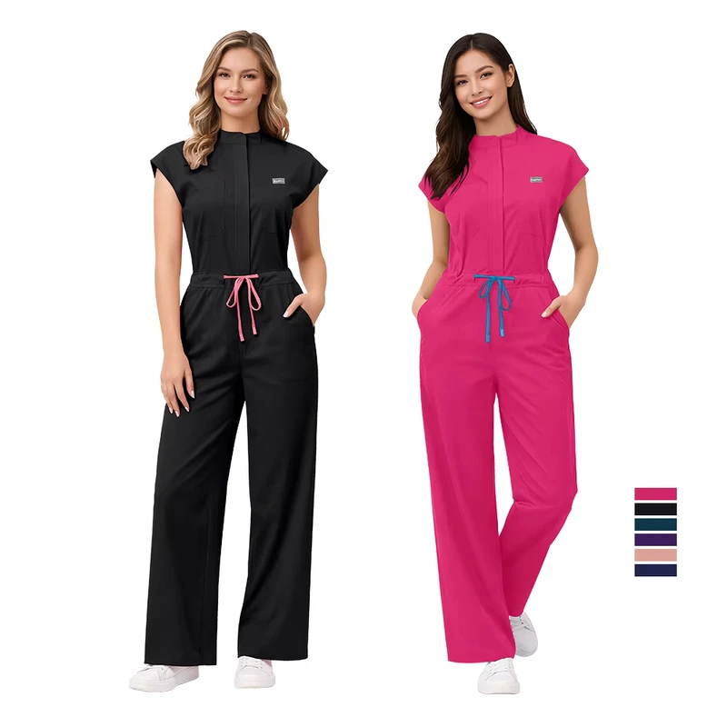Women's Nursing Scrub Jumpsuit Medical Work Uniform Drawstring Waist OEM ODM Manufacturer