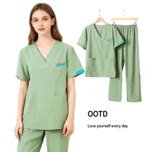 Women’s Nursing Scrubs Doctor Operating Room Breathable Medical V-Neck Uniform Set for Nurses and Veterinary Use