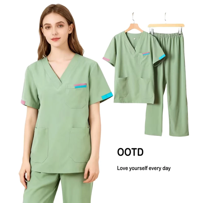 Women's Nursing Scrubs Doctor Operating Room Breathable Medical V-Neck Uniform Set for Nurses and Veterinary Use