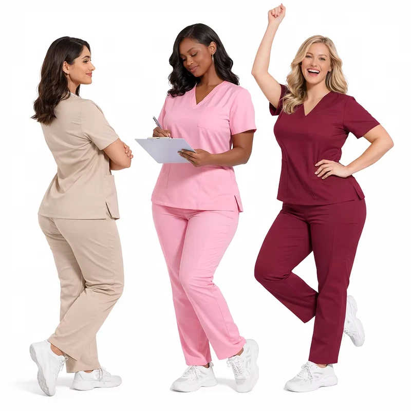 Women's Nursing Scrubs Set Custom Logo Jogger Top Stretchy Tuck In Scrub Uniform for Healthcare Professionals 421