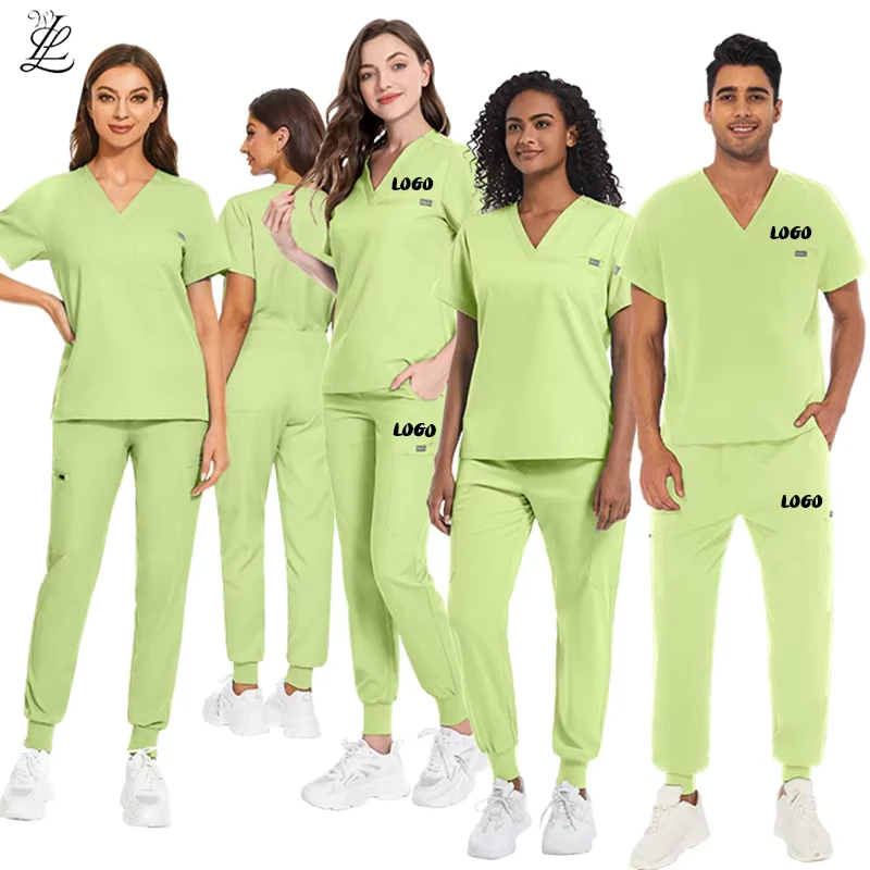 Women's Nursing Uniform 2-Piece Custom Logo Jogger Beauty Salon Spandex Medical Scrub Set
