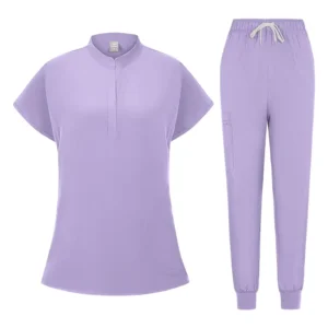 Women’s Operating Room Hospital Scrub Uniform with Multi-Function Pockets and Stand Collar