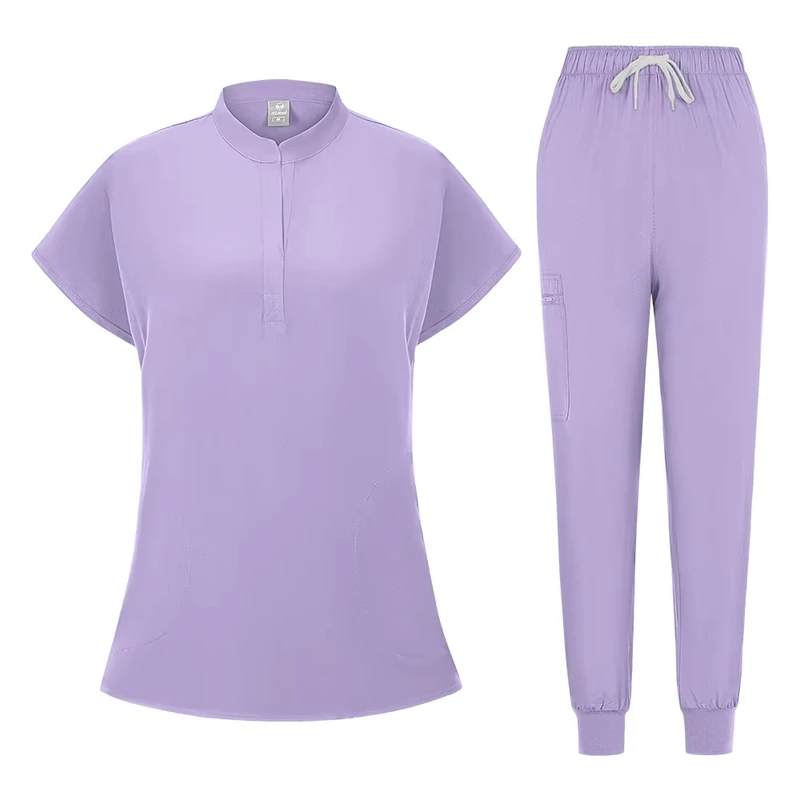 Women's Operating Room Hospital Scrub Uniform with Multi-Function Pockets and Stand Collar