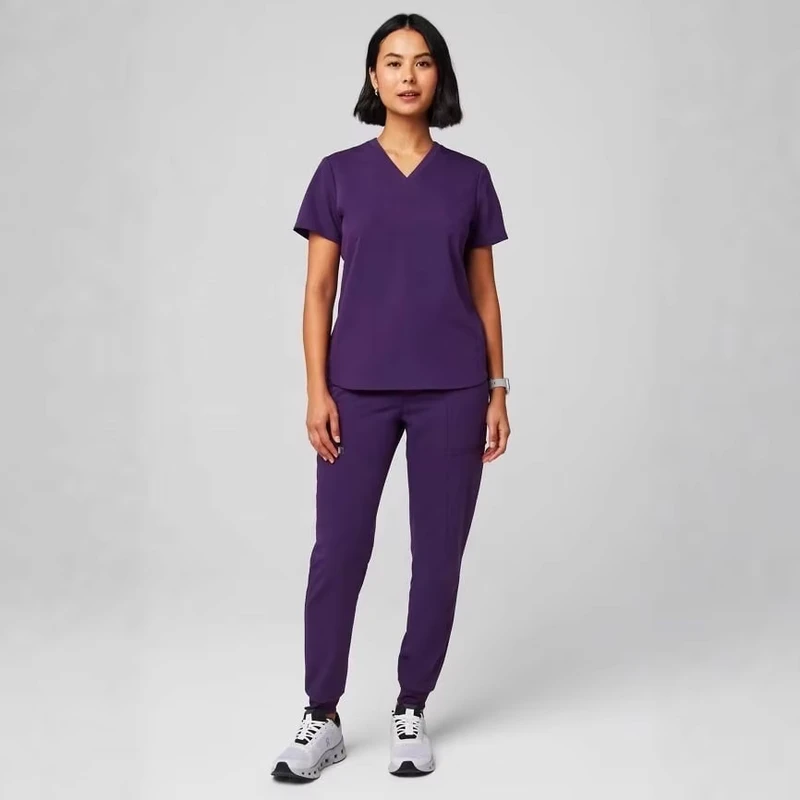 Women's Petite Cargo Scrub Jumpsuit, Woven Spandex Fabric
