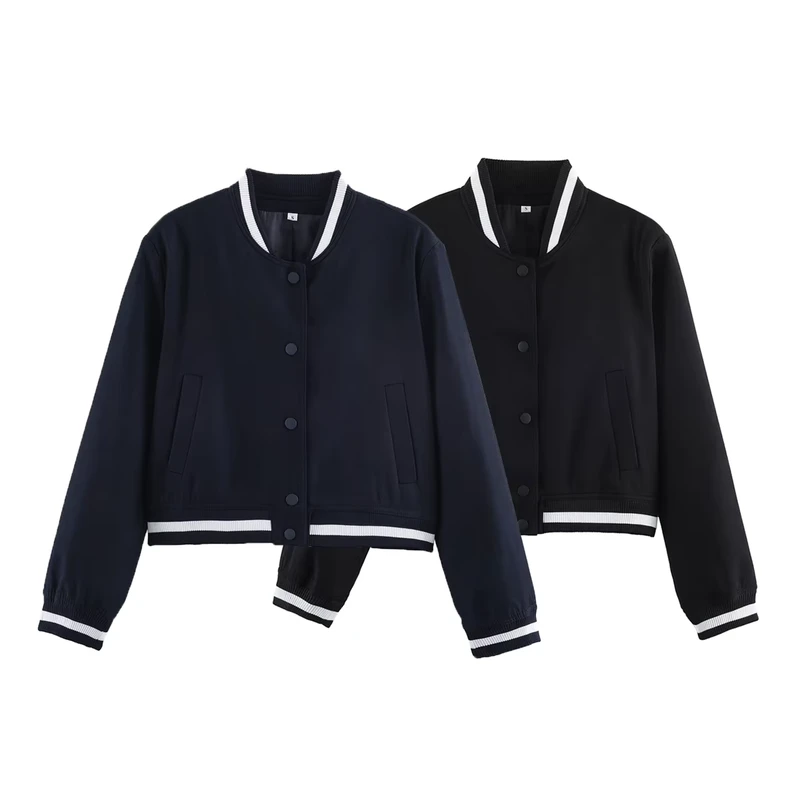 Women's Pilot Jacket Contrast Color Stand Collar Short Casual Jacket