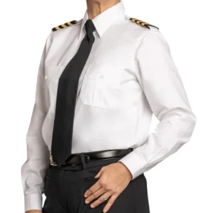 Women’s Pilot Uniform Shirts Anti Wrinkle Breathable Moisture Wicking Shoulder Strap Pockets for Work Manufacturer Custom Label