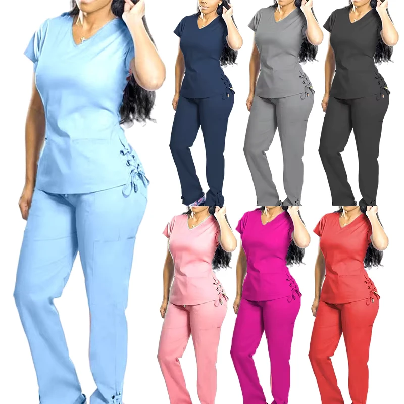 Women's Plus-Size Stretch Slim-Fit Medical Scrub Dress Set