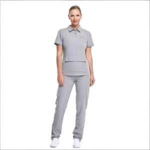 Women’s Polo-Collar Scrub Set Multi-Pocket Stretch Medical Uniform Ankle-Zipper Nurse Workwear Custom Logo for Hospital