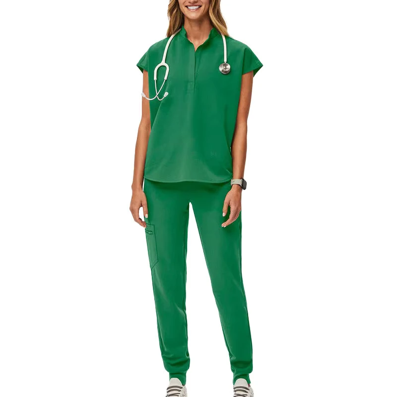 Women's Polyester Rayon Spandex Surgical Scrub Set with Seamless Fusing and Needle Detection