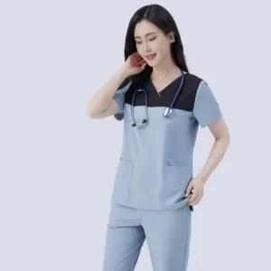 Women’s Polyester Woven Scrub Set for Nursing, Dental, and Beauty Salon Workwear