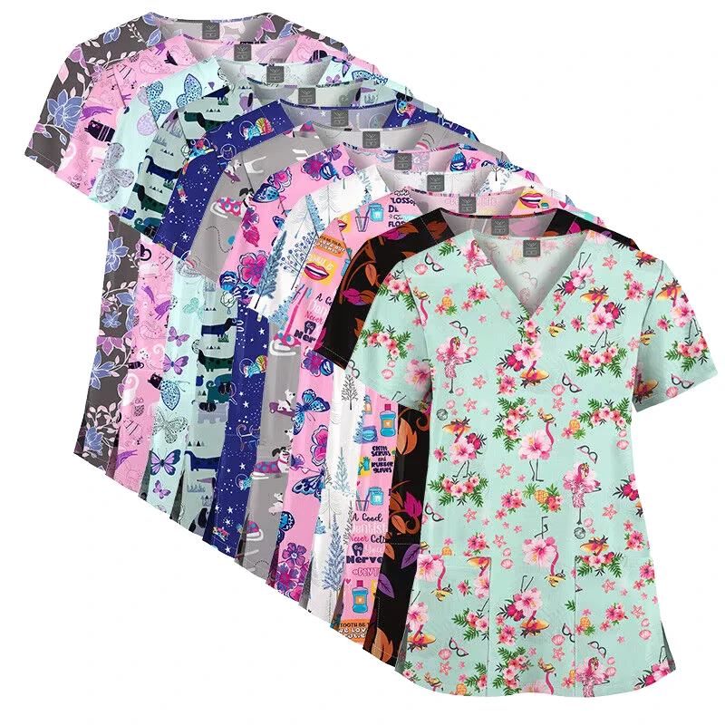 Women's Printed Waterproof Medical Scrub Top Nursing Uniform