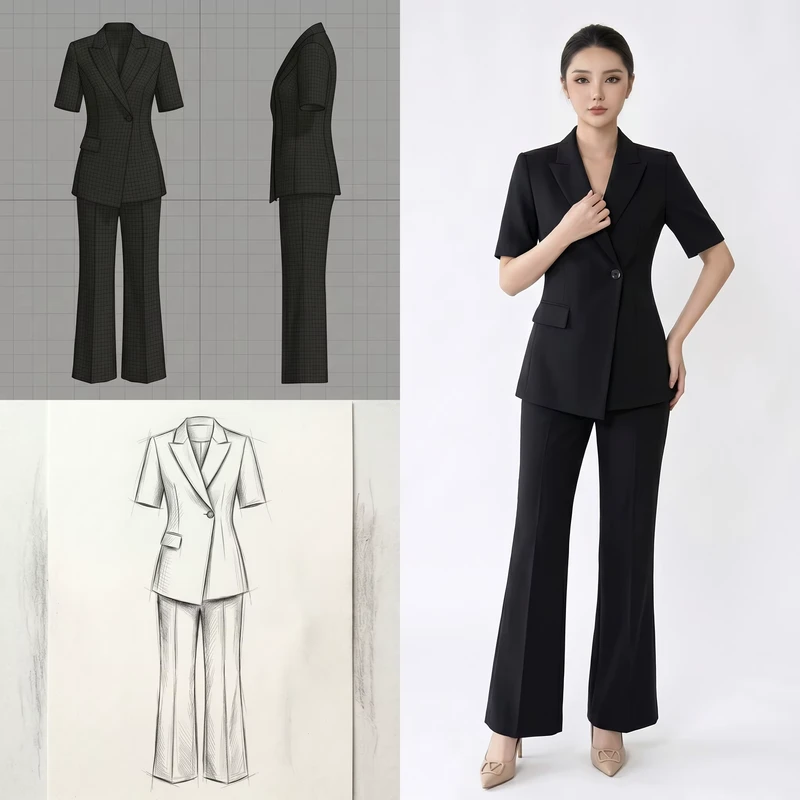 Women's Regular Fit Black Solid Polyester/Rayon Formal Suit Set Quick Dry Slimming Professional Hotel Management