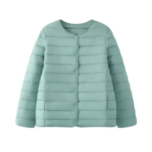 Women’s Round-Neck Insulated Coat with Front Buttons