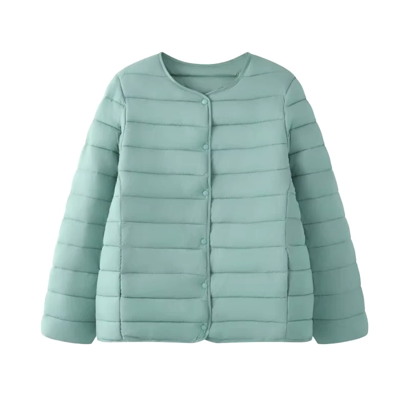Women's Round-Neck Insulated Coat with Front Buttons