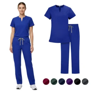 Women’s Scrub Set 4-Way Stretch Antimicrobial Dobby Fabric Needle-Detectable Jogger Pants Medical Uniform