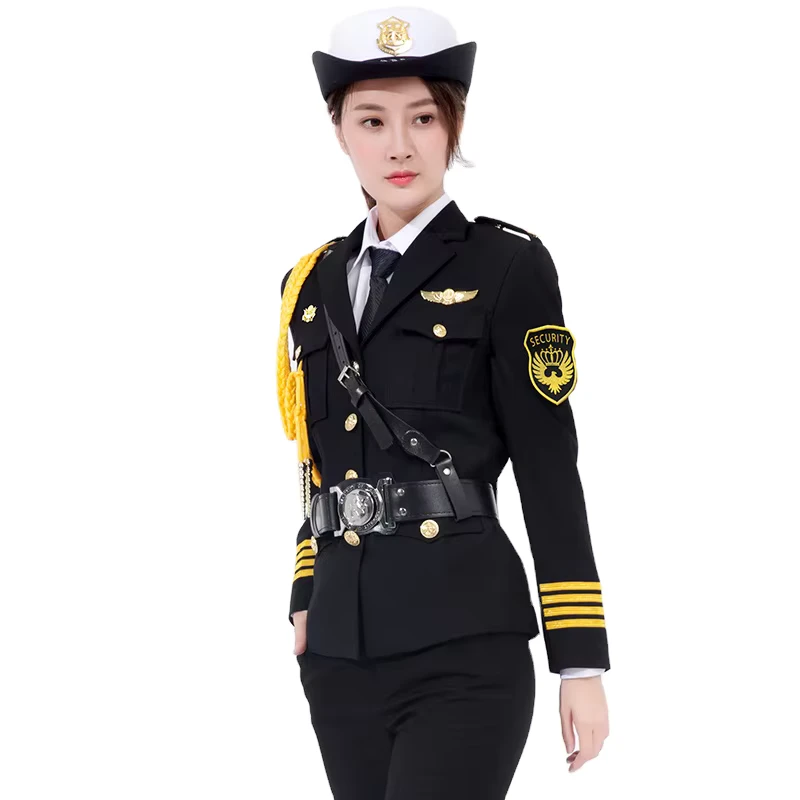 Women's Security Guard Uniform Autumn Black Polyester Viscose Suit with Needle Detection