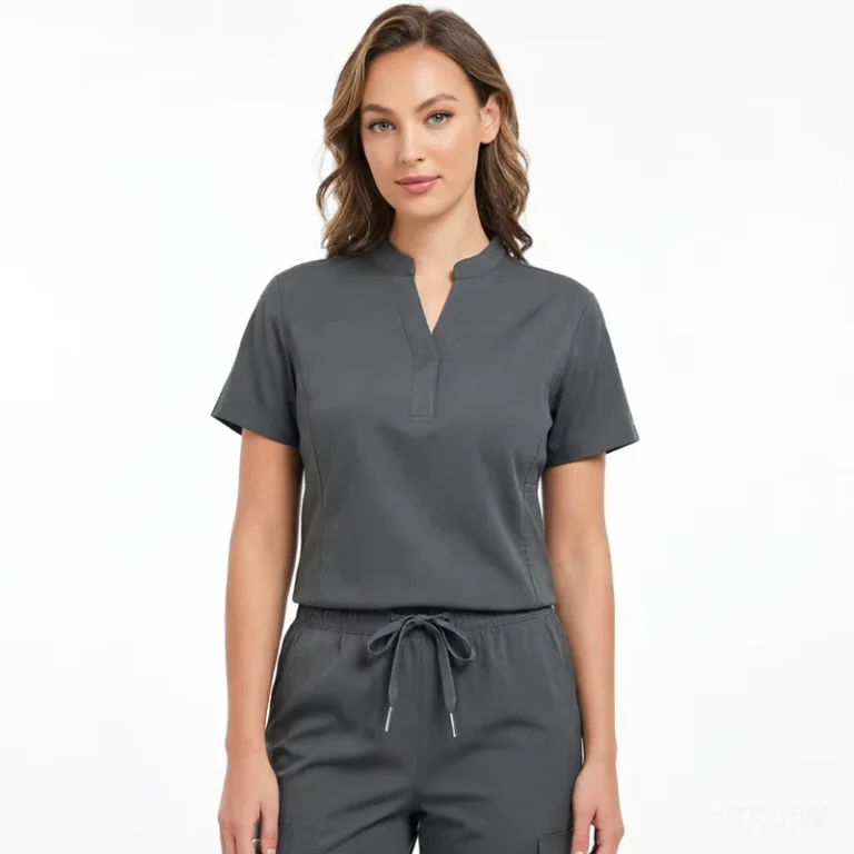 Womens-Short-Sleeve-V-Neck-Medical-Scrub-Top-for-Hospital-Nursing-and-Dental-Workwear
