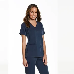Women’s Short Sleeve V Neck Solid Grey Twill Fabric 180gsm Cotton Jogger Medical Scrubs Uniform Sets for Hospital Use