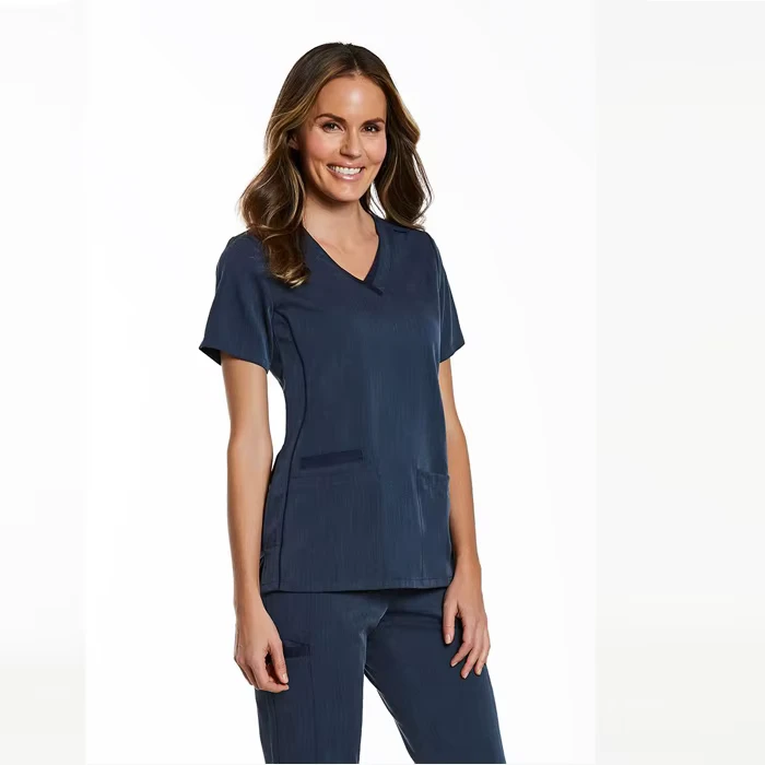 Women's Short Sleeve V Neck Solid Grey Twill Fabric 180gsm Cotton Jogger Medical Scrubs Uniform Sets for Hospital Use