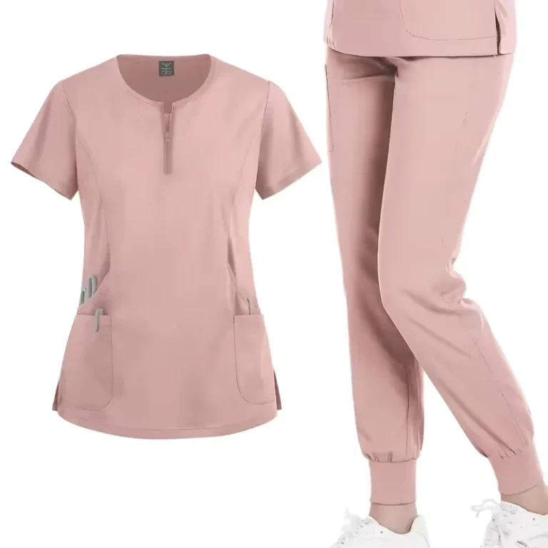 Womens-Soft-Breathable-Short-Sleeve-Medical-Scrub-Top-with-Zipper-Neck-and-Multiple-Pockets