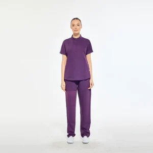 Women’s Stretch Quick-Dry Mandarin-Collar Multi-Pocket Scrub Set