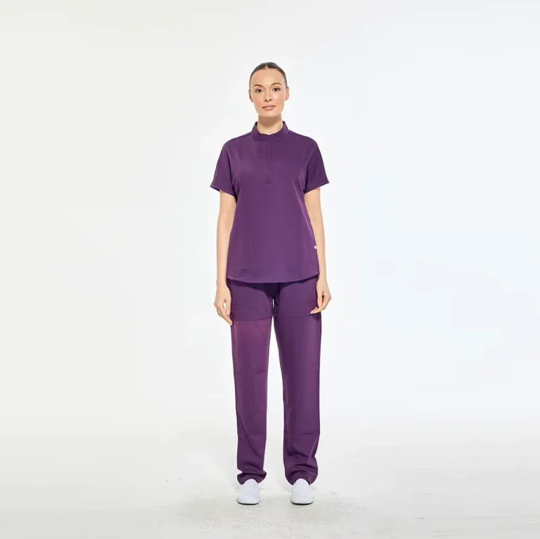 Womens-Stretch-Quick-Dry-Mandarin-Collar-Multi-Pocket-Scrub-Set
