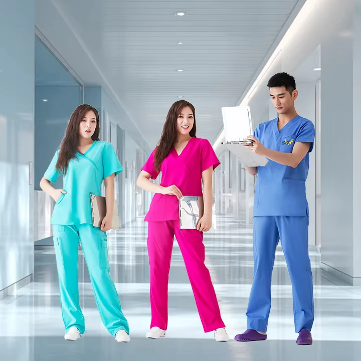 Women's Stretch Short Sleeve Medical Scrub Set with Tops and Pants