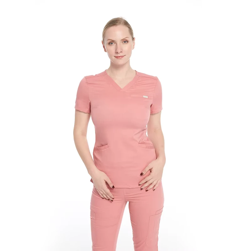 Women's Stretch V-Neck Hospital Scrub Set with Slim-Fit Multi-Pocket Pants