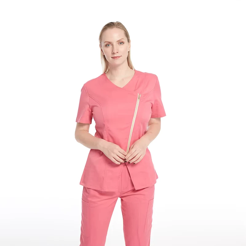 Women’s Two-Piece Spa and Hospital Nurse Scrub Uniform Set with Short Sleeve Top and Pants