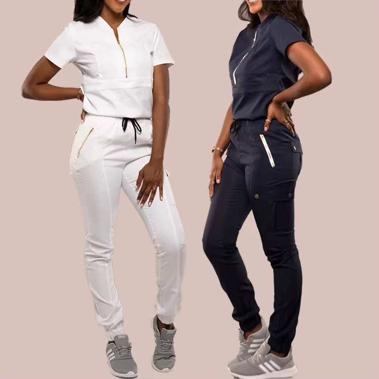 Women's Unisex Nursing Scrubs 2-Piece Uniform Set Breathable Spandex Hospital Nurse Pants and Tops