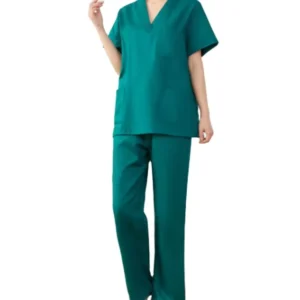 Women’s V-Neck Medical Nursing Scrub Set Knitted Short-Sleeve Top and Jogger Pants
