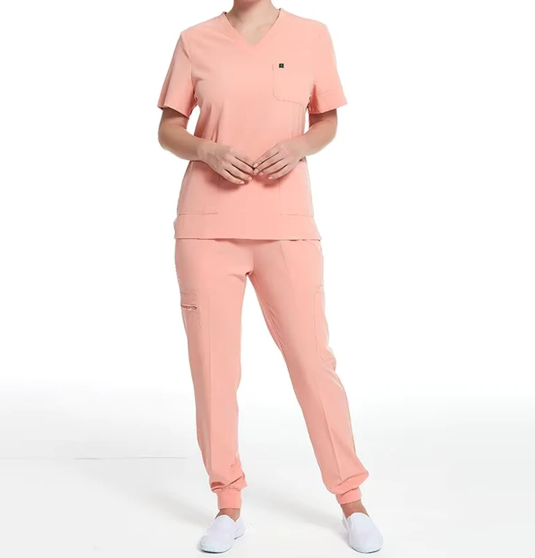 Womens-V-Neck-Multi-Pocket-Jogger-Scrub-Set-for-Dental-Clinics-and-Beauty-Salons