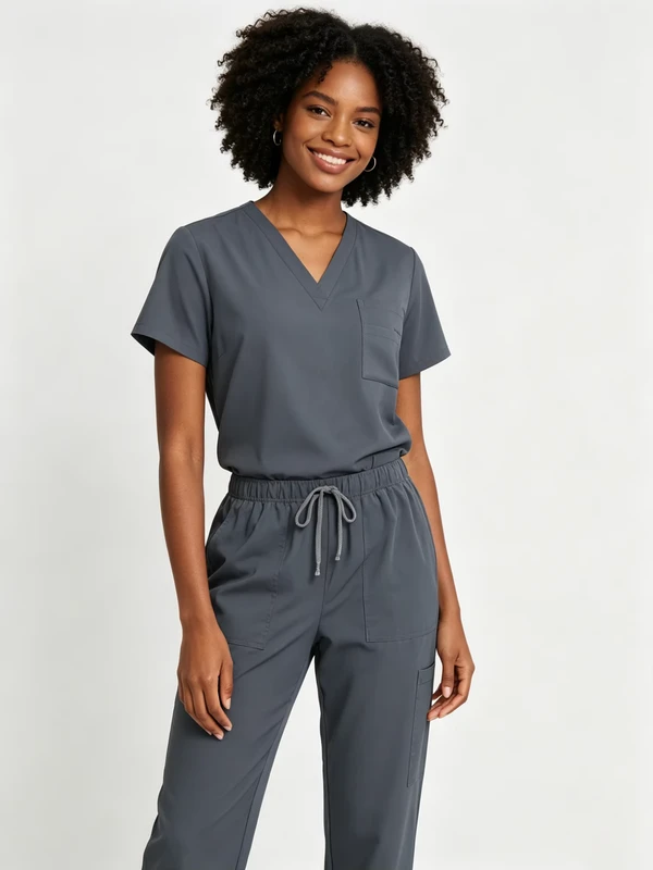 Women's V-Neck Scrub Set 4-Way Stretch Spandex 2-Piece Medical Uniform Workwear