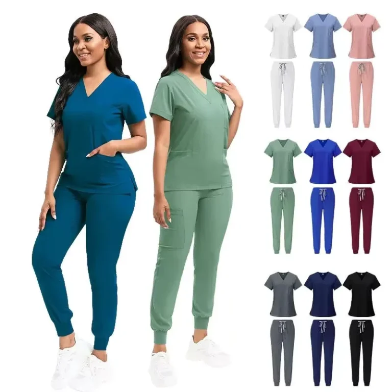Womens-V-Neck-Stretch-Scrub-Set-Soft-Medical-Uniform-Top-and-Jogger-Pants