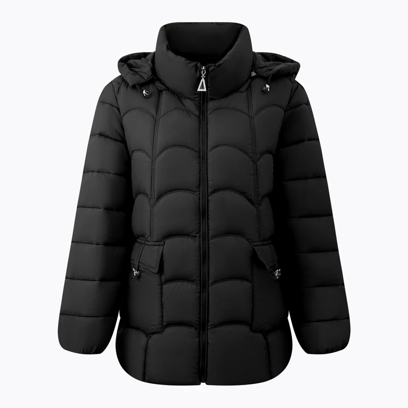 Women's Vintage Mid-Length Woven Wool-Lined Windbreaker Winter Jacket Polyester Insulated Hooded Zipper Outerwear