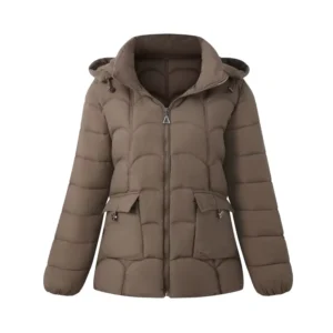 Women’s Vintage Windbreaker Mid Long Padded Winter Jacket Woven Polyester Insulated Hooded with Stand Collar Zipper