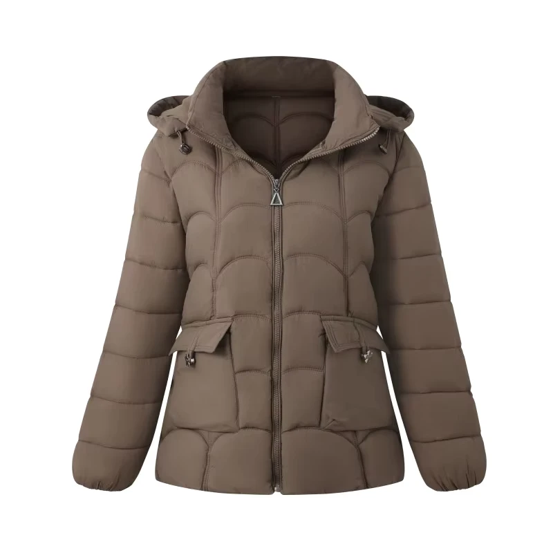 Women's Vintage Windbreaker Mid Long Padded Winter Jacket Woven Polyester Insulated Hooded with Stand Collar Zipper