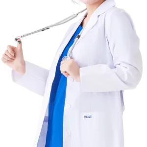 Women’s White Cotton-Polyester Woven Long-Sleeve Lab Coat Doctor Hospital Uniform