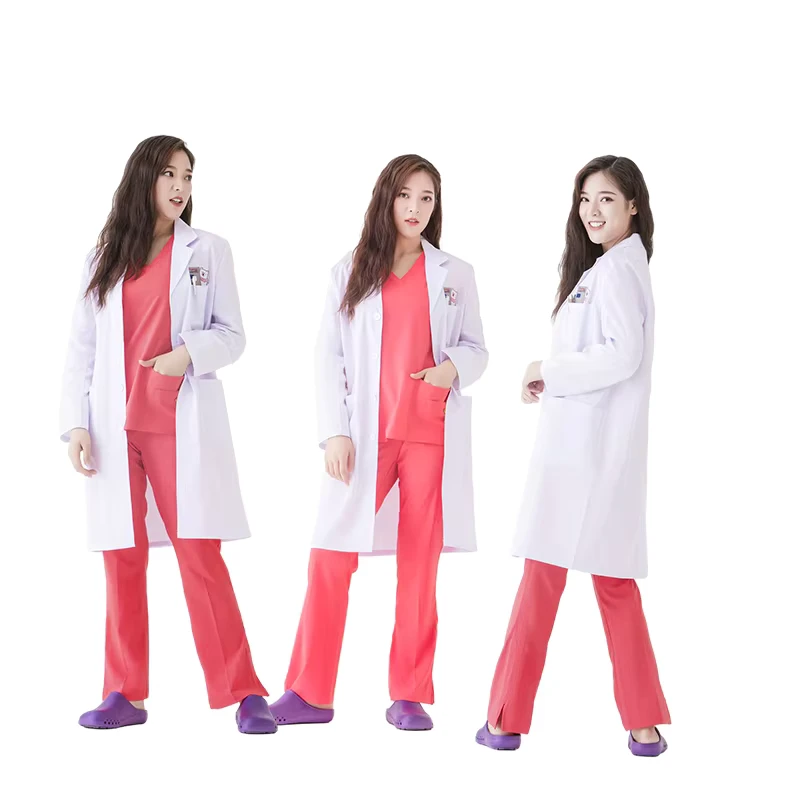 Women's White Hospital Lab Coat and Gown, Woven Polyester-Cotton Fabric