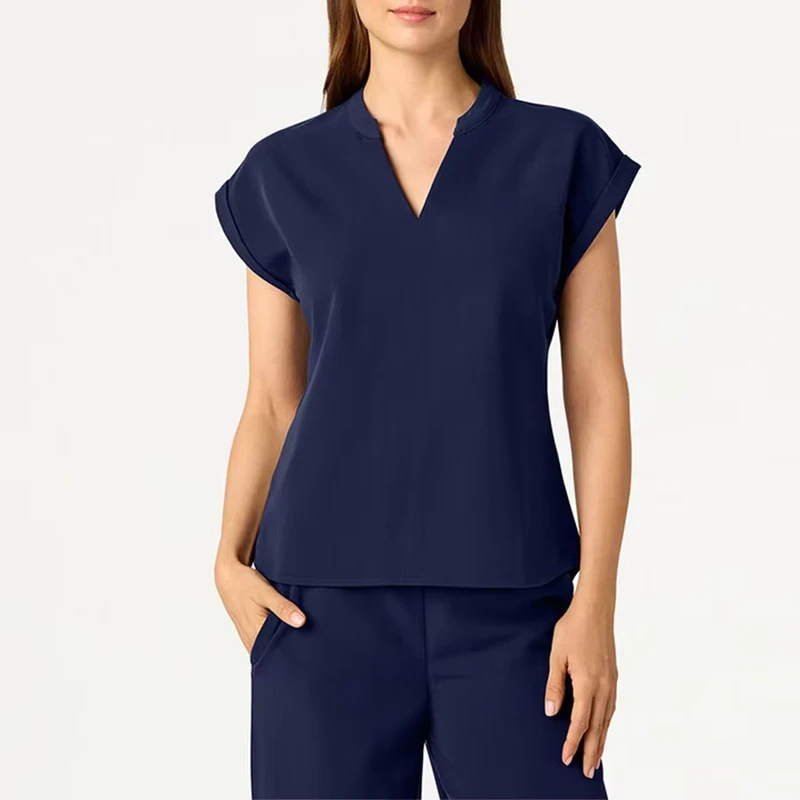 Women's Zipper Pocket Jogger Scrubs Top Doctor Uniforms for Hospitals Comfortable Scrub Set