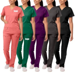 Women’s Zipper V-Neck Stretch Nurse Top and Jogger Uniform Set