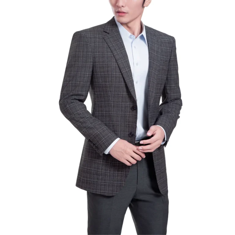 Wool-Silk-Mens-Plus-Size-Grey-Plaid-Business-Suit-Two-Piece-Set-Slim-Fit-Single-Breasted-Formal-Blazer-Trousers-Office-Wear