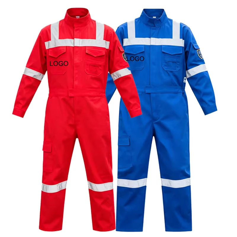 Work Coveralls With Reflective Strips Flame Retardant One piece Workwear High Reflection Safety Durable Work Clothes