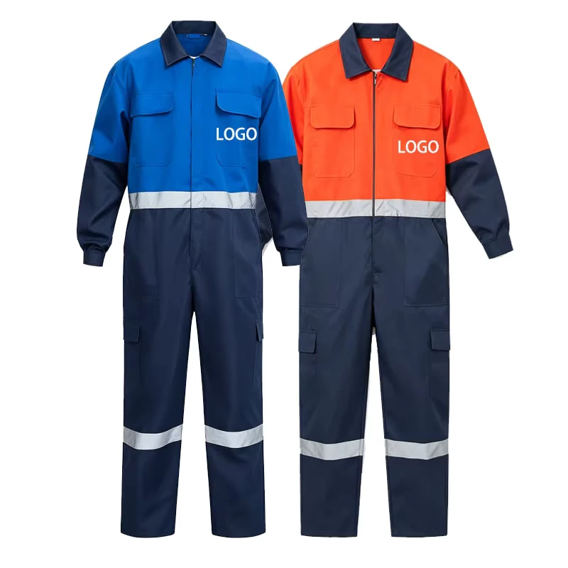Work Overalls with Reflective Strips Safety Construction Workwear Polyester Industry Factory Durable Work Clothes