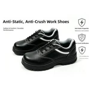 Work Shoe Black ESD Certified Anti Static Anti Impact Safety Shoes Breathable Wear Resistant Leather Footwear for Factory
