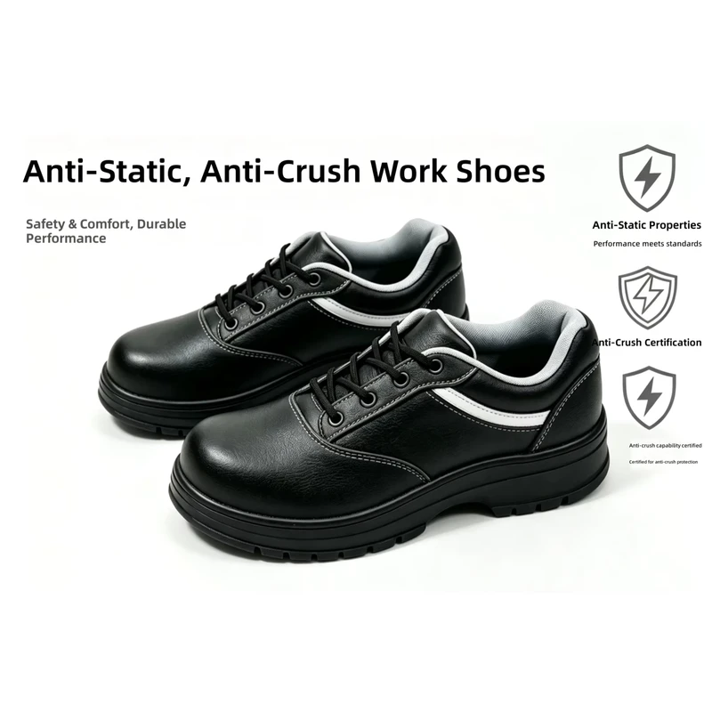 Work Shoe Black ESD Certified Anti Static Anti Impact Safety Shoes Breathable Wear Resistant Leather Footwear for Factory